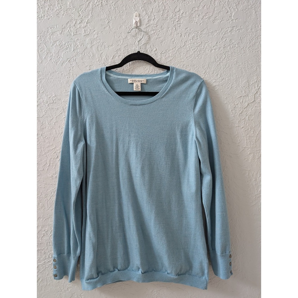 Banana Republic Sweater Womens XL Merino Wool Blue Button Cuff Preppy